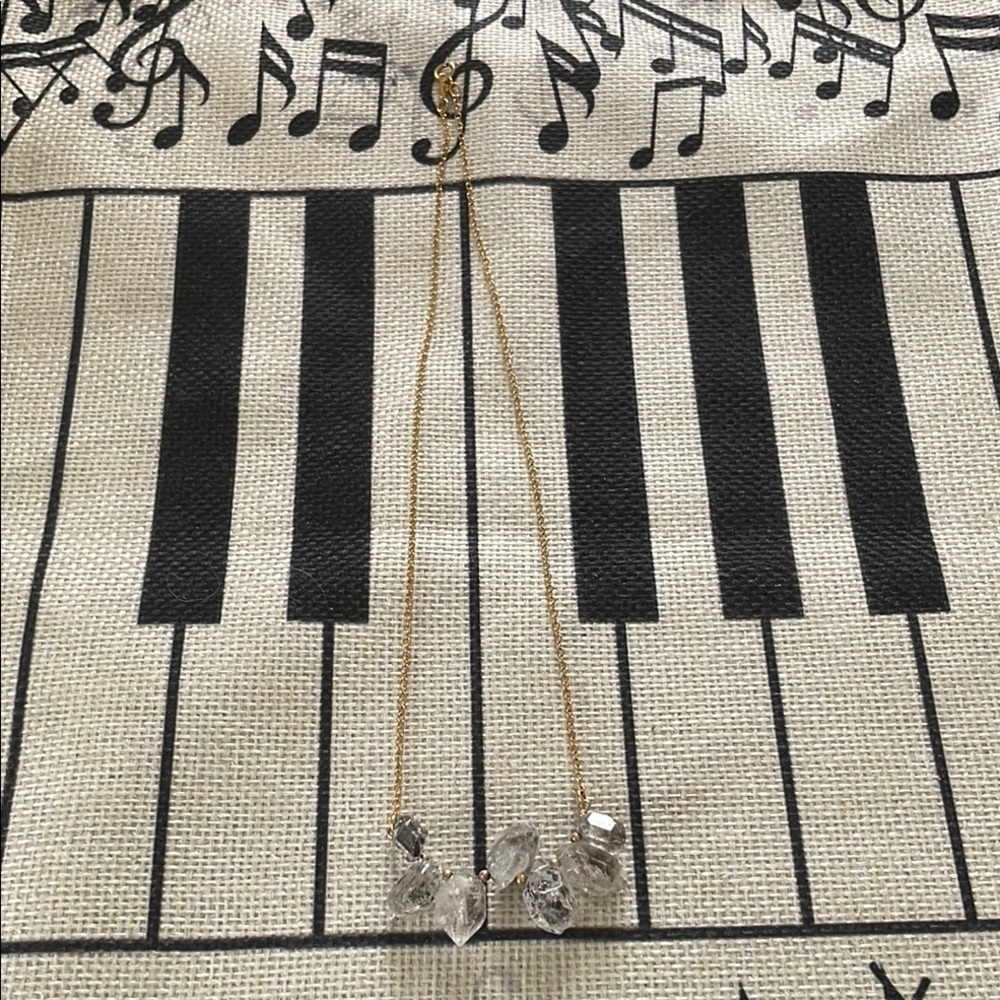 Raw 7 Herkimer Stone Gold Filled Bar and Beaded 20 inch Cable Chain Necklace
